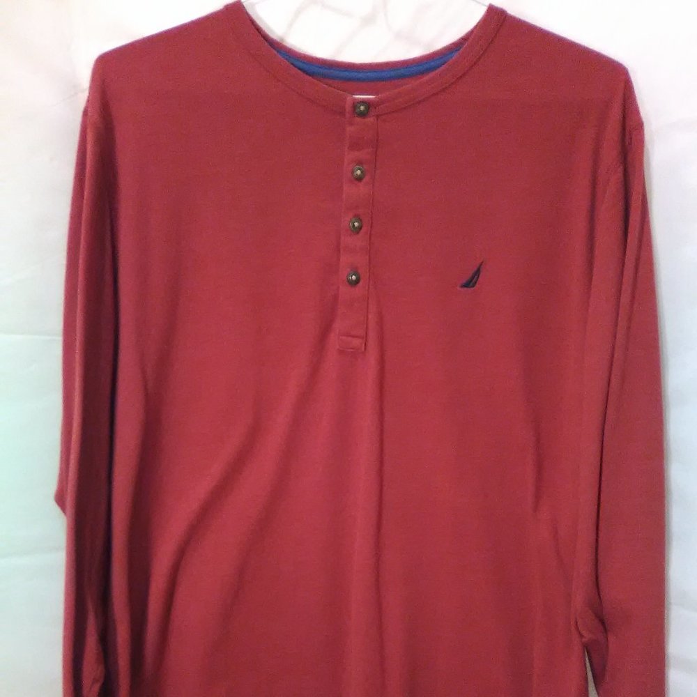 Nautica Men's Sleepwear Long Sleeve Crew Neck Shirt Color Red Size XL